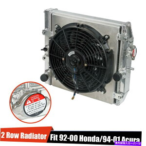 Radiator 94-002A~jERA[VOWG[^[12Vt@VEhEG/EH/EM/DC MT 2-Row Aluminum Core Racing Radiator & 12V Fan Shroud For 94-00 EG/EH/EJ/EM/DC MT