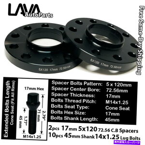 Xy[T[ 2PC 17mm5x120 72.56mm C.BzC[Xy[T[+10 14x1.25{gtBbgBMW~jf 2PC 17MM THICK 5X120 72.56MM C.B WHEEL SPACER+10 14X1.25 BOLT FIT BMW MINI MODEL