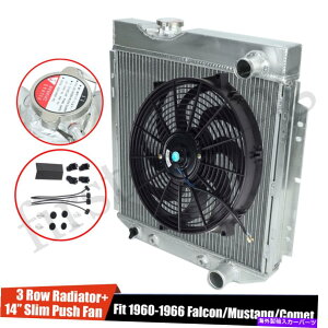 Radiator 3�񃉃W�G�[�^�[�t���A���~�j�E��+14 1964-66�t�H�[�h�}�X�^���OV8 I6�̃X������p�t�@�� 3 Row Radiator Full Aluminum+14 Slim Cooling Fan For 1964-66 Ford Mustang V8 I6�y���s�A���i�z