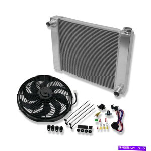 Radiator SBC GMWG[^[22 "16"̘pȂu[ht@ƃT[X^bg[ For SBC GM Fabricated Radiator 22" &16" Wide Curved Blade Fan & Thermostat Relay