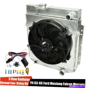 Radiator 3̃WG[^[+t@VEh+63-66tH[h}X^Ot@R̃T[X^bg[ 3 Row Radiator+Fan Shroud+Thermostat Relay For 63-66 Ford Mustang Falcon Mercury
