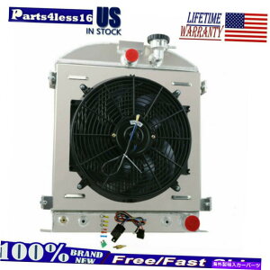 Radiator 3row�A���~�j�E�����W�G�[�^�[+�V�����E�h�t�@���t�B�b�g1932�t�H�[�h�O�����V�F��3 �`���b�v���ꂽ�V�{���[v8 3Row Aluminum Radiator+Shroud Fan Fit 1932 Ford Grill Shells 3 Chopped Chevy V8�y���s�A���i