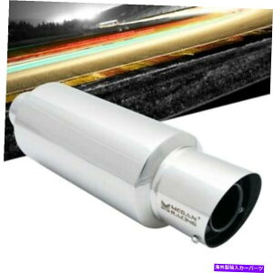 マフラー ミーガンM-GTスタイル2.5 "インレットユニバーサルマフラーシルバークロムラウンドチップ +サイレンサー Megan M-GT Style 2.5" Inlet Universal Muffler Silver Chrome Round Tip +Silencer