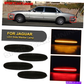 サイドマーカー 98-03のジャガーXJ8 XJR VANDEN PLAS LEDフロントリアサイドマーカーライトスモーク4PC For 98-03 Jaguar XJ8 XJR Vanden Plas LED Front Rear Side Marker Light Smoked 4PC
