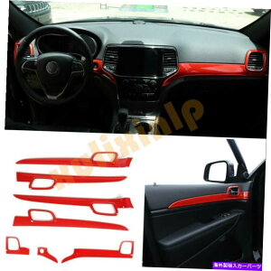 trim panel 2011-2017��7x�W�[�v�O�����h�`�F���L�[���b�h�_�b�V���{�[�h�p�l���h�A�n���h���J�o�[�g���� 7X For 2011-2017 Jeep Grand Cherokee Red Dashboard Panel Door Handle Cover Trim�y���s�A���i�z