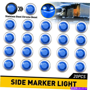 �N���[���J�o�[ 20pc 3/4 �g���b�N�g���[���[�p�N�����x�[���O�����b�g�t���u���[�T�C�h�}�[�J�[���C�g�V���� 20pc 3/4 Blue Side Marker Light with Chrome Bezel Grommet for Truck Trailer New�y���s�A���i�z