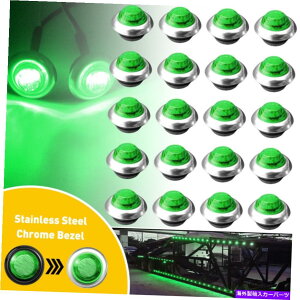 N[Jo[ 20- 3/4 "O[3 LEDNAXTCh}[J[ewNOg[[E 20- 3/4" Green 3 LED CLEARANCE SIDE MARKER BULLET LIGHTS W CHROME RING TRAILER E