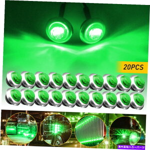 N[Jo[ 20x 3/4 "EhO[gbNg[[TChLEDeۃ}[J[Cgt̒eۃ}[J[Cg 20x 3/4" Round Green Truck Trailer Side LED Bullet Marker Lights w/Chrome Bezels