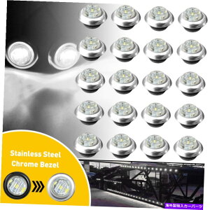 N[Jo[ 20x 3/4 "ۂzCggbNg[[TChLEDeۃ}[J[Cgt̒eۃ}[J[Cg 20x 3/4" Round White Truck Trailer Side LED Bullet Marker Lights w/Chrome Bezels