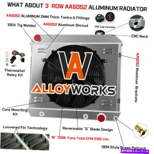 Radiator 63-663񃉃WG[^[VEht@ 3 Rows Radiator Shroud Fan For 63-66 Chevy GMC C10 C20 C30 K10 K20 Pickup F85