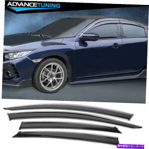 クロームカバー 16-21ホンダシビックセダンポリカーボネートウィンドウバイザーW/ Chrome Trim 4PC Fits 16-21 Honda Civic Sedan Polycarbonate Window Visors w/ Chrome Trim 4Pc