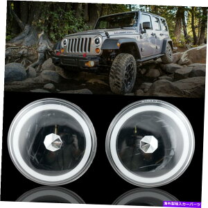 N[Jo[ 7C`̊ۂÃNACCFLn[wbhCgvƉE 7 inch round,black chrome, with white CCFL halo Headlights Lamps Left & Right