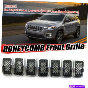 �N���[���J�o�[ 2019-2022�W�[�v�`�F���L�[�N���������O�u���b�N���b�V���t�����g�O�����C���T�[�g�J�o�[ For 2019-2022 Jeep Cherokee Chrome Ring Black Mesh Front Grille Inserts Cover�y���s�A���i�z