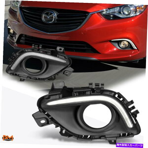 �N���[���J�o�[ 14-16�}�c�_6�N���A�����Y�t�����g�o���p�[�t�H�O���C�g/�����v�x�[���J�o�[�t��DRL�t�� For 14-16 Mazda 6 Clear Lens Front Bumper Fog Light/Lamp Bezel Cover W/LED DRL�y���s�A���i�z