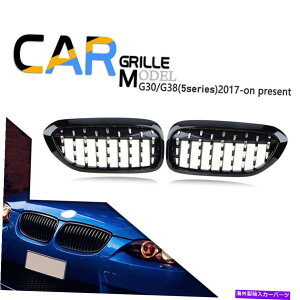 �N���[���J�o�[ 2x�t�����g�t���O�����O�����J�o�[BMW 5�V���[�YG30 G38 2017+UP�p�u���b�N��Chrome 2x Front Kidney Grille Grill Cover Black&Chrome For BMW 5 Series G30 G38 2017+up�y���s�A���i�z