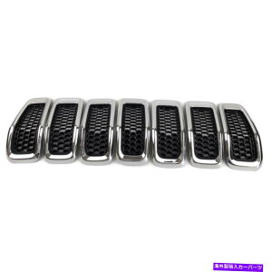 N[Jo[ 2014-2018̃W[v`FL[tgOCT[gnjJbVJo[N7pcs For 2014-2018 Jeep Cherokee Front Grill Inserts Honeycomb Mesh Cover Chrome 7pcs