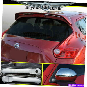 N[Jo[ 11-14̓YW[NX|C[+hAnhJo[ns+̃N~[I[o[C For 11-14 NISSAN JUKE Spoiler+Door Handle Covers NS+Half Chrome Mirrors Overlays