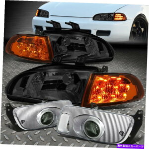 N[Jo[ 92-95z_VrbNwbhCg+FhCrOtHOv[LEDR[i[^[VOi] [LED CORNER TURN SIGNAL]FOR 92-95 HONDA CIVIC HEADLIGHT+TINTED DRIVING FOG LAMPS