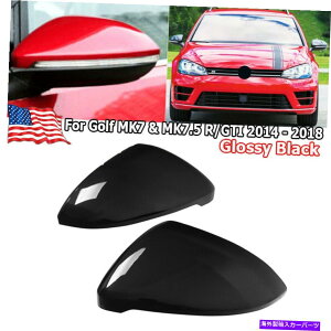 US~[ tHNX[QVWSt7 MK7 R GTI 2014+̃OXubNobN~[Jo[Lbv Gloss Black Rearview Mirror Cover Cap For Volkswagen VW Golf 7 MK7 R Gti 2014+