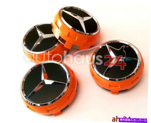 N[Jo[ ZfX0004000900IW/ubNZ^[LbvグNX^[OEM 4Zbg MERCEDES 0004000900 RAISED ORANGE/ BLACK CENTER CAP W/ CHROME STAR OEM 4 SET