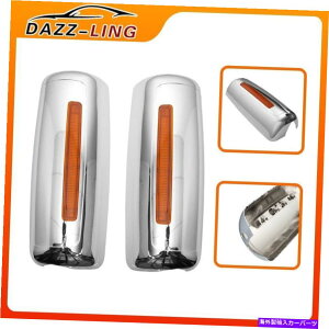 �N���[���J�o�[ 2002-18 Prostar Lonestar��LED�y�ALH��RH�T�C�h�t���N�����h�A�~���[�J�o�[ Chrome Door Mirror Cover w/ LED Pair LH&RH Side For 2002-18 Prostar Lonestar�y���s�A���i�z