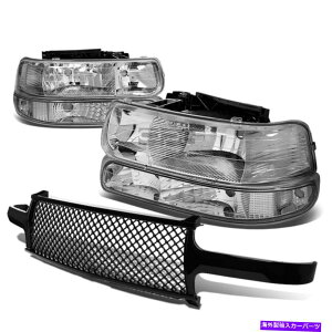 N[Jo[ 99-02Vo[hNwbhCg+NAop[Cg+bVOK[hJo[ FOR 99-02 SILVERADO CHROME HEADLIGHT+CLEAR BUMPER LIGHT+MESH GRILL GUARD COVER