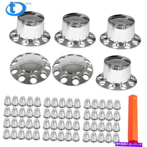N[Jo[ NZ~gbNnuJo[zC[ԎJo[Z^[LbvOibgJo[t Chrome Semi Truck Hub Cover Wheel Axle Cover Center Caps w/ Lug Nut Covers
