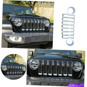 �N���[���J�o�[ �W�[�v�����O���[JL 2018-2020�̃N�����t�����g�O�����O�������w�b�h���C�g�J�o�[�g���� Chrome Front Grille Grill & Head Light Cover Trim For Jeep Wrangler JL 2018-2020�y���s�A���i�z