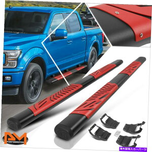 Nerf Bar 15-22�t�H�[�hF150-F350�X�[�p�[�N���[�L���u5 �Ԃ������j���O�{�[�h�t�����b�h�X�e�b�v�p�b�h For 15-22 Ford F150-F350 Super Crew Cab 5 Black Running Boards w/Red Step Pads�y���s�A���i�z