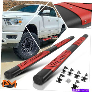 Nerf Bar 19-22����1500�N���[�L���u5 �u���b�N�I�[�o���i�[�t�o�[�����j���O�{�[�h�t�����b�h�X�e�b�v�p�b�h For 19-22 Ram 1500 Crew Cab 5 Black Oval Nerf Bar Running Boards w/Red Step Pad�y���s�A���i�z