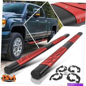 Nerf Bar 07-19�V���o���[�h/�V�G���N���[�L���u5 �Ԃ��ȉ~�`�̃����j���O�{�[�h�t�����b�h�X�e�b�v�p�b�h For 07-19 Silverado/Sierra Crew Cab 5 Black Oval Running Boards w/Red Step Pads�y���s�A���i�z