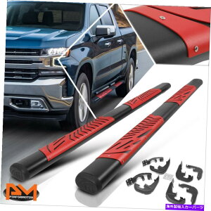Nerf Bar 19-22�V���o���[�h/�V�G���N���[�L���u5 �Ԃ��ȉ~�`�̃����j���O�{�[�h�t�����b�h�X�e�b�v�p�b�h For 19-22 Silverado/Sierra Crew Cab 5 Black Oval Running Boards w/Red Step Pads�y���s�A���i�z