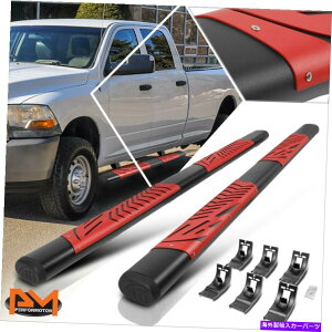 Nerf Bar 09-22_bWN[Lu5 "ubNi[to[jO{[htbhXebvpbh For 09-22 Dodge Ram Crew Cab 5" Black Nerf Bar Running Boards w/Red Step Pads