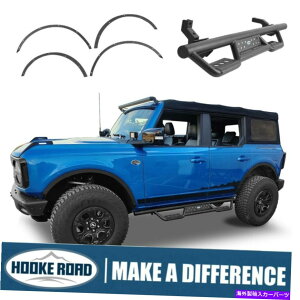 Nerf Bar �t�b�N���[�h�t�F���_�[�t���A�L�b�g�������j���O�{�[�hNERF�o�[�t�H�[�h�u�����R21-22 4DR Hooke Road Fender Flares Kit & Running Board Nerf Bars For Ford Bronco 21-22 4Dr�y���s�A���i�z