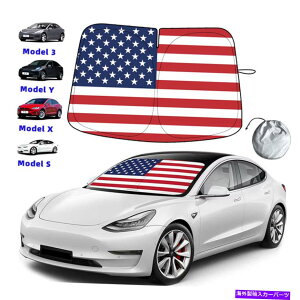 TVF[h eXf3.y.xJ[tgKXTVF[hUVubNJo[oCU[UStO56 " For Tesla Model 3.Y.X Car Windshield Sun Shade UV Block Cover Visor US Flag 56"