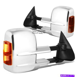 US~[ tBbg03-06Voh/VGp[+Ao[MLEDNTCh~[yA Fit 03-06 Silverado/Sierra Power+Amber Signal Led Chrome Towing Side Mirror Pair
