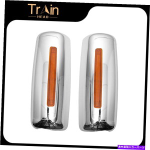 US�~���[ 2002�N����2018�N��Prostar Lonestar LH+RH�T�C�h��Chrome Door Mirror�J�o�[�t��LED�y�A Chrome Door Mirror Cover w/LED Pair For 2002-2018 Prostar Lonestar LH+RH Side�y���s�A���i�z