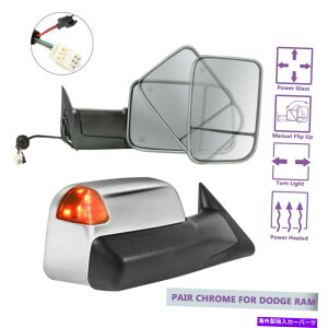 US~[ yANgE~[1998-2002_bW̃p[MLEDMCg Pair Chrome Tow Mirrors Power Heated Led Signal Lights For 1998-2002 Dodge Ram