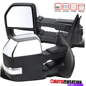 US�~���[ FIT 2015-2019 F150 Chrome Power Heat�y�ATOW�~���[+�N���ALED�M��+�v�[�h�� Fit 2015-2019 F150 Chrome Power Heat Pair Tow Mirrors+Clear LED Signal+Puddle�y���s�A���i�z