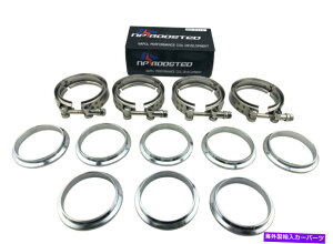 Turbo Charger 3 "VohtW +NvLbgrCp_EpCvXeX4 PC̒jƏ 3" V-Band Flanges + Clamp Kit Male & Female for Exhaust Downpipe Stainless 4 Pcs