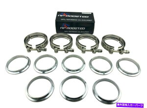 Turbo Charger 3 "VohtW +NvLbgrCp_EpCvXeX4 PC̒jƏ 3" V-Band Flanges + Clamp Kit Male & Female for Exhaust Downpipe Stainless 4 Pcs