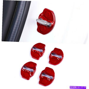 Dashboard Cover ���b�h�J�[�{���t�@�C�o�[�h�A���b�N�ی�J�o�[�g�����e�X�����f��3 17-2021�ɓK���Ă��܂� Red Carbon Fiber Door Lock Protection Cover Trim Fit For Tesla Model 3 17-2021 A�y���s�A���i�z