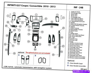 Dashboard Cover �C���t�B�j�e�BG37�N�[�y�p�̃_�b�V���g�����L�b�g�A�����V�t�^�[�A�i�r�Q�[�V����INF24B�t�� Dash Trim Kit for Infiniti G37 Coupe w/automatic shifter, with navigation INF24B