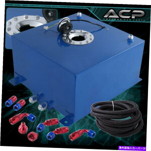 Fuel Gas Tank 50L / 13Ku[A~jERdr^NґgICC10anԂtBbeBO 50L / 13 Gallons Blue Aluminum Fuel Cell Tank Braided Oil Line 10An Red Fittings
