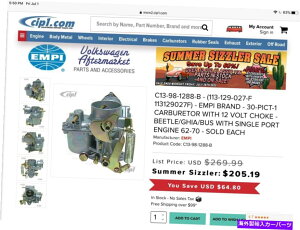 Carburetor tHNX[QEmpi 30-Pict-1Lu^[r[gMAoXVO|[g62-70 12{g Volkswagen EMPI 30-PICT-1 CARBURETOR BEETLE Ghia BUS SINGLE PORT 62-70 12 Volt
