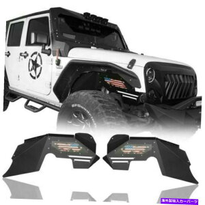 Fender Liner X`[tgCi[tF_[Ci[W/ USAtOStBbgW[vJKO[2007-2018 Steel Front Inner Fender Liners w/ USA Flag Logo Fit Jeep JK Wrangler 2007-2018