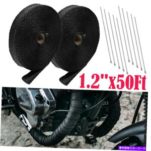 exhaust manifold 2[1.2 "x50ftrC}jz[hwb_[ubNpCvq[gbve[v + 10^CLbg 2 Roll 1.2"x50Ft Exhaust Manifold Header Black Pipe Heat Wrap Tape + 10 Ties Kit
