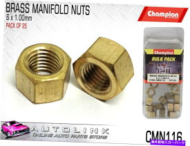 exhaust manifold チャンピオンCMN116ブラスマニホールドナットM6 x 1.00mm -25のパック CHAMPION CMN116 BRASS MANIFOLD NUTS M6 x 1.00mm - PACK OF 25