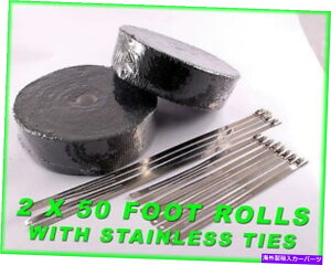 exhaust manifold ubNGL][Xgwb_[bv2[1/8 "x2" x 50 ftXeXX`[bLOlN^C BLACK EXHAUST HEADER WRAP 2 ROLLS 1/8"X2"X 50 FT & STAINLESS STEEL LOCKING TIES