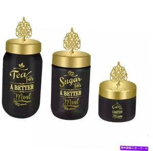 exhaust manifold Ŏgp邱ƂړIƂ3̋bL̍KXW[̃ZbgB A set of 3 pieces of gold-plated black glass jars intended for use in sugar. Tea